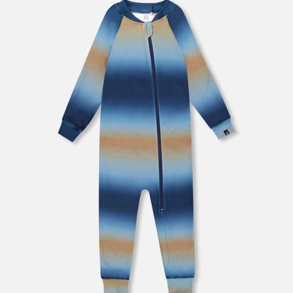 One-Piece Thermal Underwear Blue And Beige Gradient