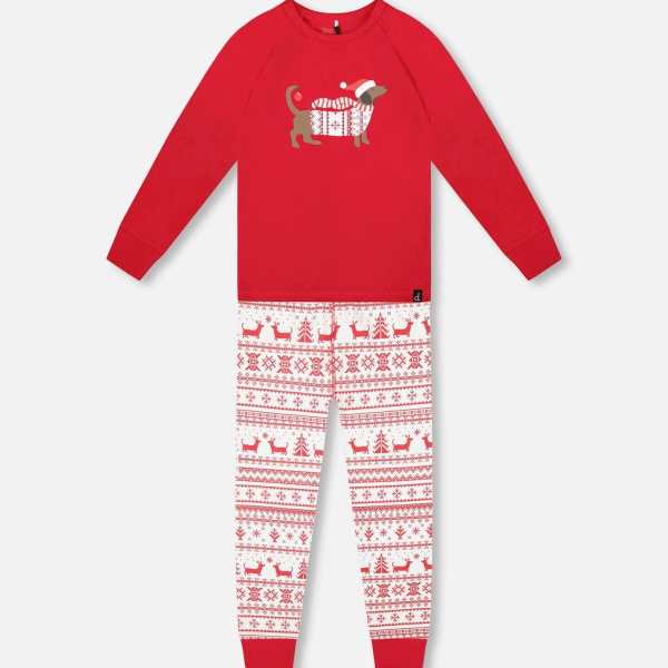 Organic Cotton Two-Piece Pajama Set Red And White Fairisle