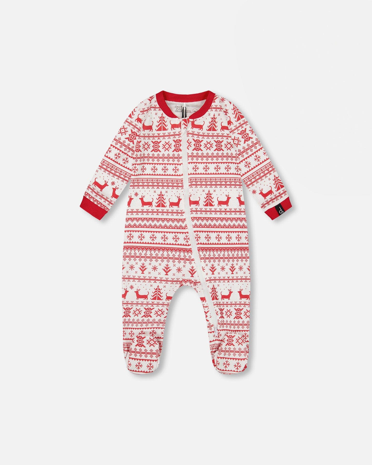 Organic Cotton Baby One-Piece Pajamas Red And White Fairisle