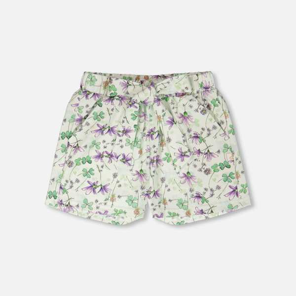 Jersey Shorts Green Printed Flowers