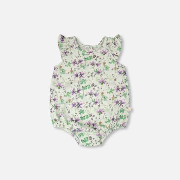 Jersey Romper Green Printed Flowers
