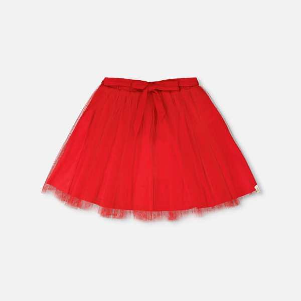 Mesh And Eyelet Skirt Red