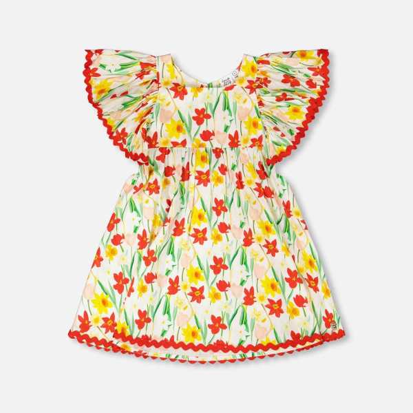 Viscose Dress White Daffodil Print