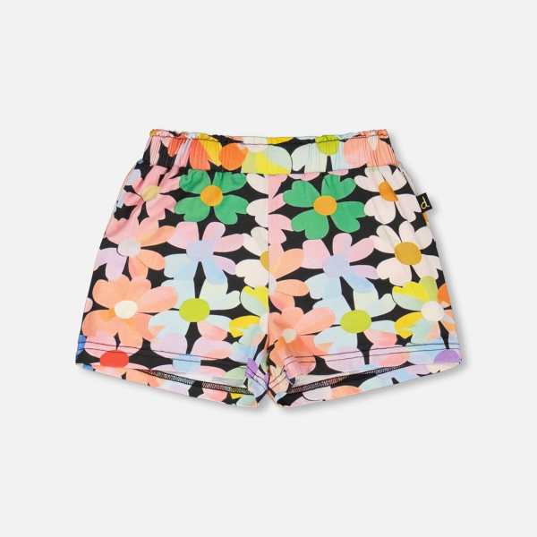 Jersey Shorts Black Printed Flowers