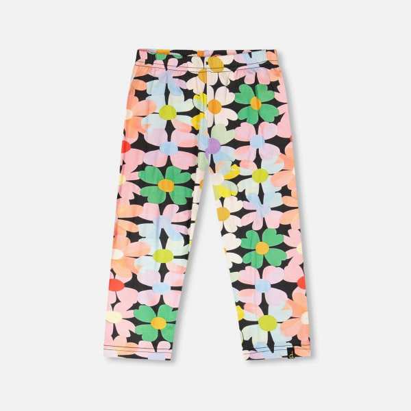 Viscose Leggings Black Printed Flowers