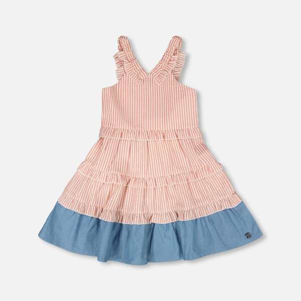 Poplin And Chambray Dress Off White And Pink Stripes
