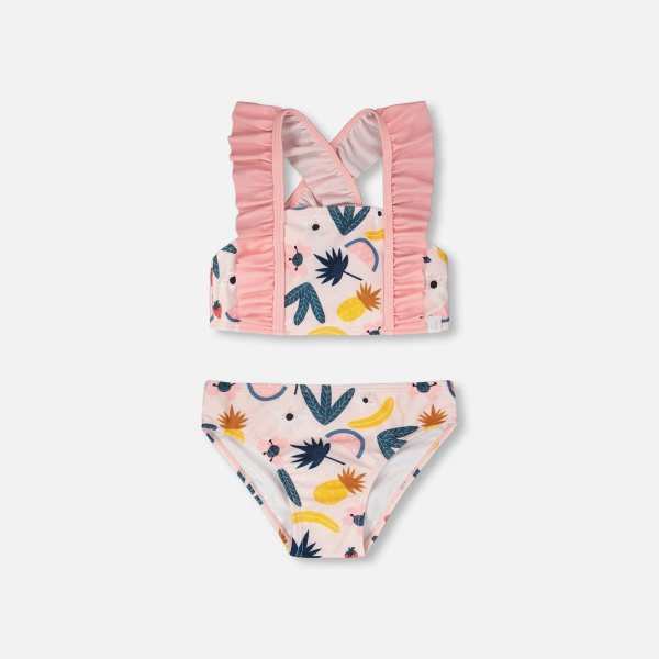Two-Piece Swimsuit Pink Printed Fruits