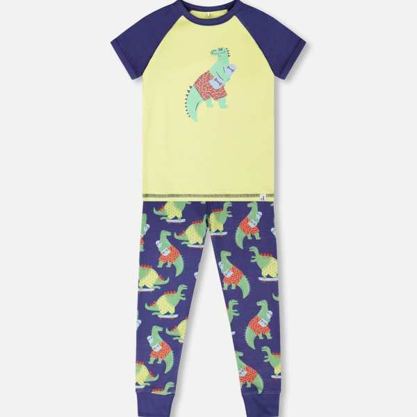 Organic Cotton Two-Piece Pyjama Set Blue Dino Print