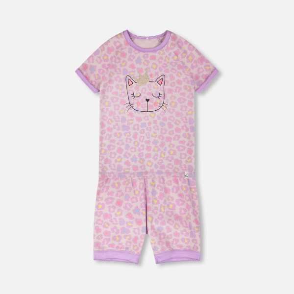 Organic Cotton Two-Piece Pyjama Set Purple Animal Print