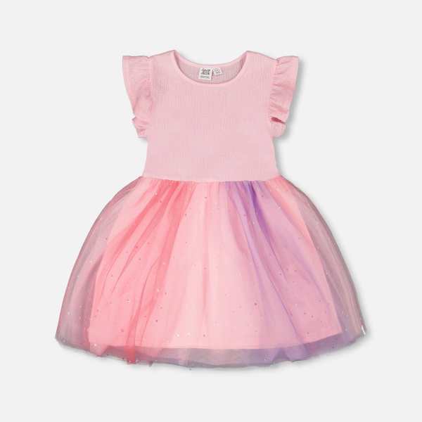 Bi-Material Mesh Dress Pale Pink