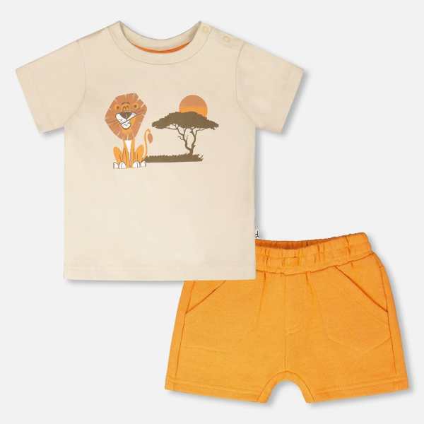 Organic Cotton T-Shirt And Short Set Beige And Orange