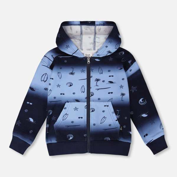 Hooded French Terry Cardigan Blue Gradient