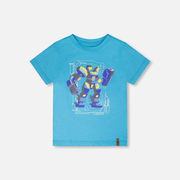 Organic Cotton Jersey T-Shirt With Print Sky Blue