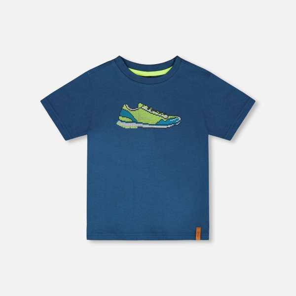 Organic Cotton Jersey T-Shirt With Print Dark Blue