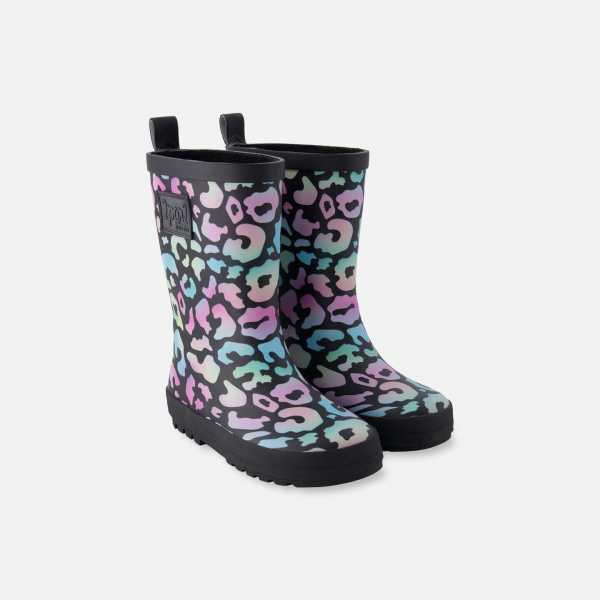 Rain Boots In Natural Rubber Black Animal Print