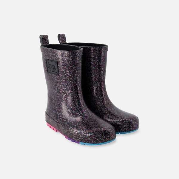 Rain Boots In Natural Rubber Black Glitter