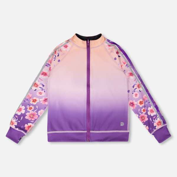 Full Zip Reversible Athletic Cardigan In Recycled Polyester Pink To Mauve Gradient