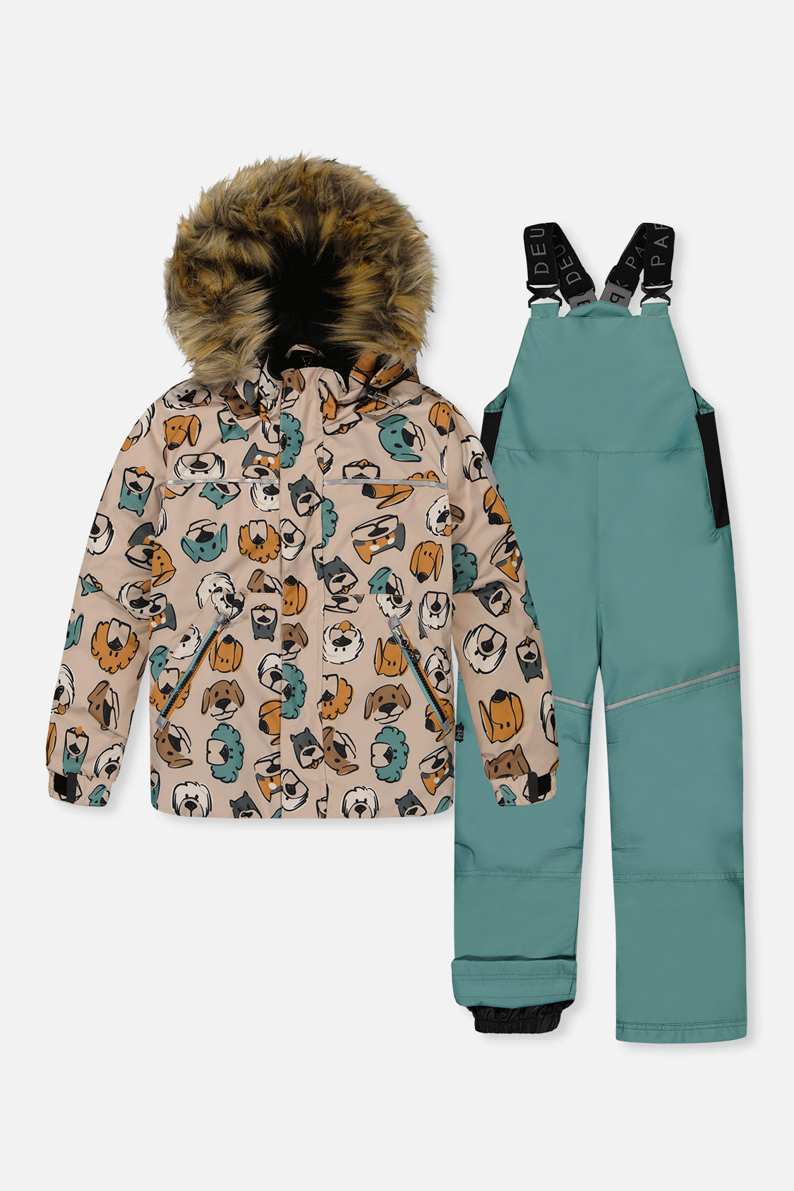 Two Piece Discover Snowsuit Beige Printed With Dogs