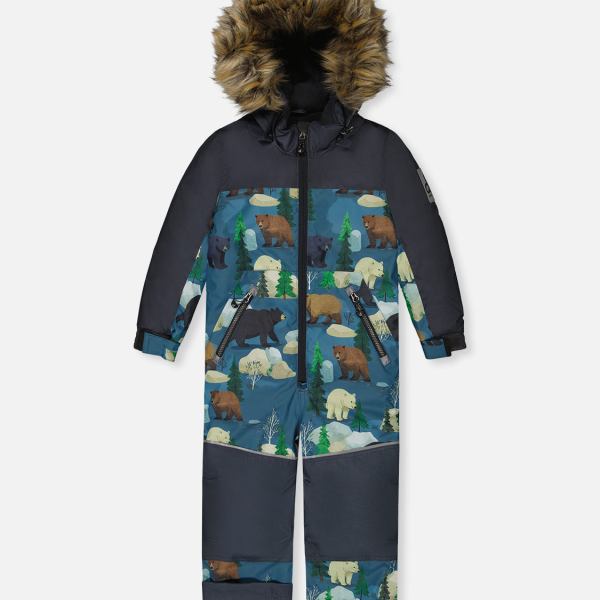Kids One Piece Discover Snowsuit Blue Bear Print