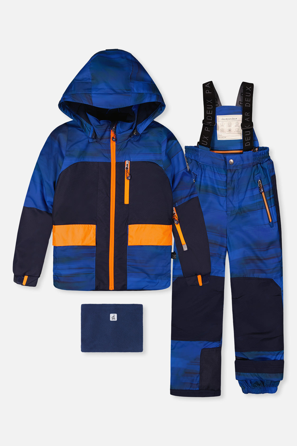Two Piece Play Snowsuit Navy Blue And Orange With Blue Pants