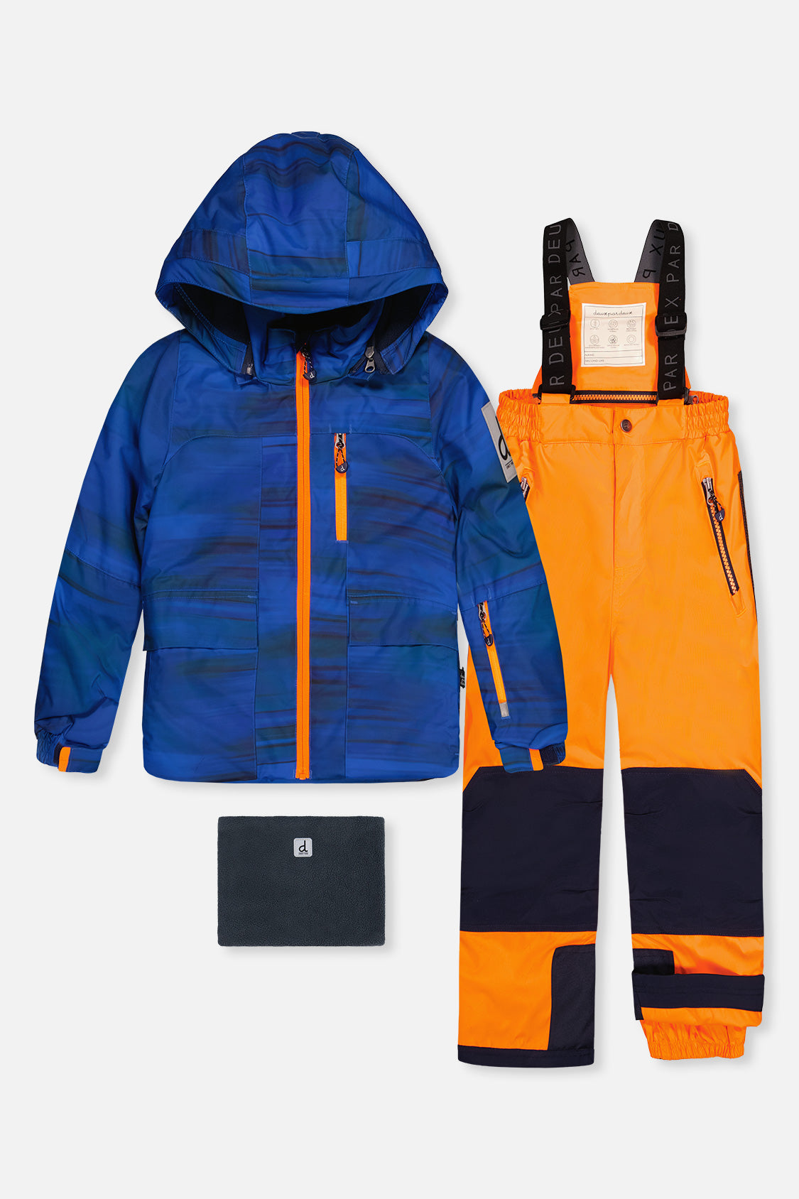 Two Piece Play Snowsuit Navy Blue And Orange With Orange Pants