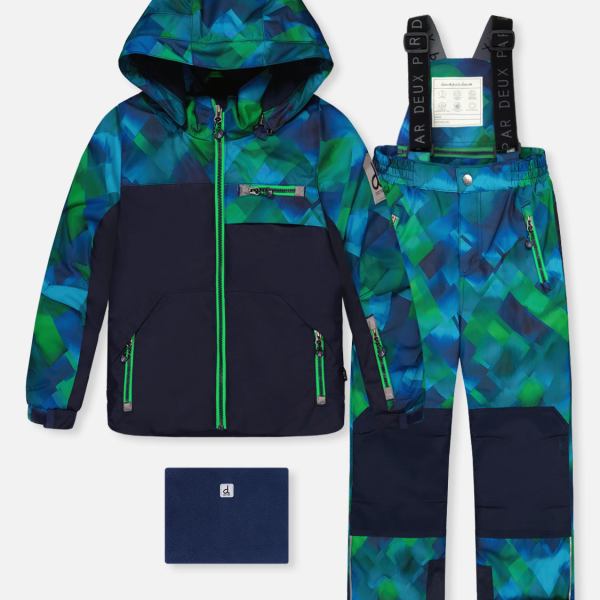 Two Piece Play Snowsuit Blue And Green Checkered Print