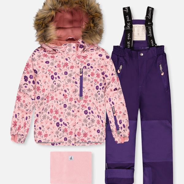 Two Piece Play Snowsuit Pink Mini Flower Print