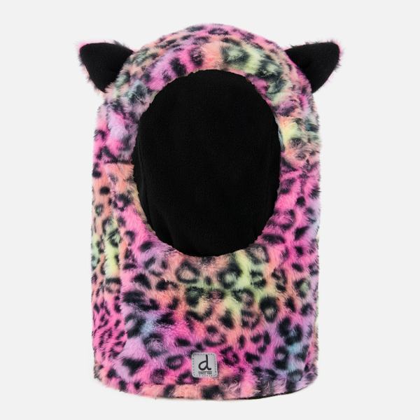 Oversized Polar Balaclava For Ski Helmet Multicolored Leopard Fur