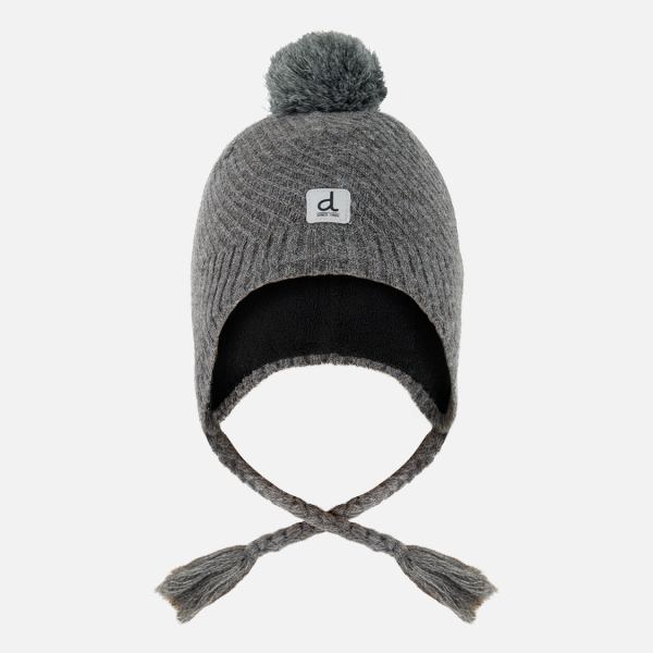 Winter Peruvian Knit Hat With Pompom Cool Dark Grey