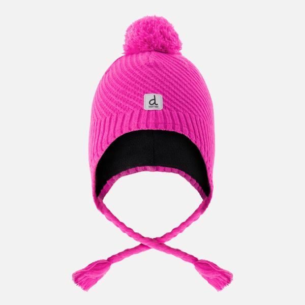 Winter Peruvian Knit Hat With Pompom Bright Pink