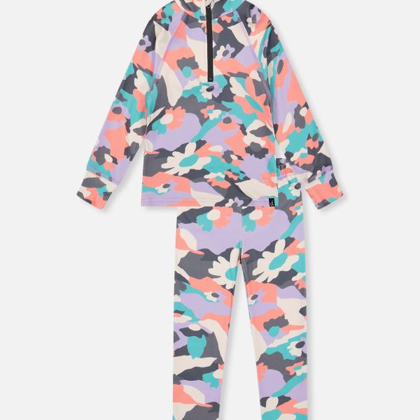 Two Piece Thermal Underwear Coral Camouflage Print