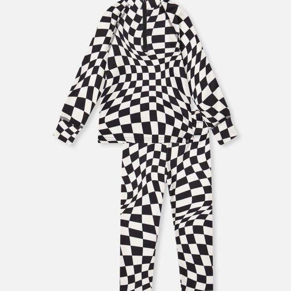 Two Piece Thermal Underwear White Checkered Print