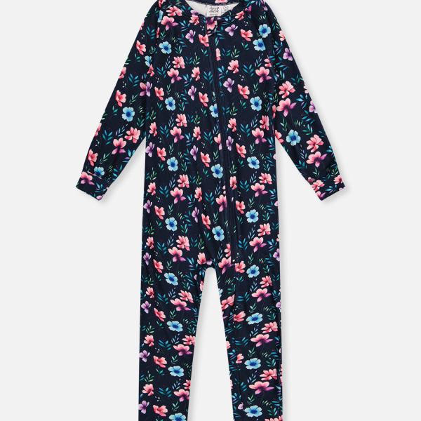 Baby One Piece Thermal Underwear Blue Floral Print
