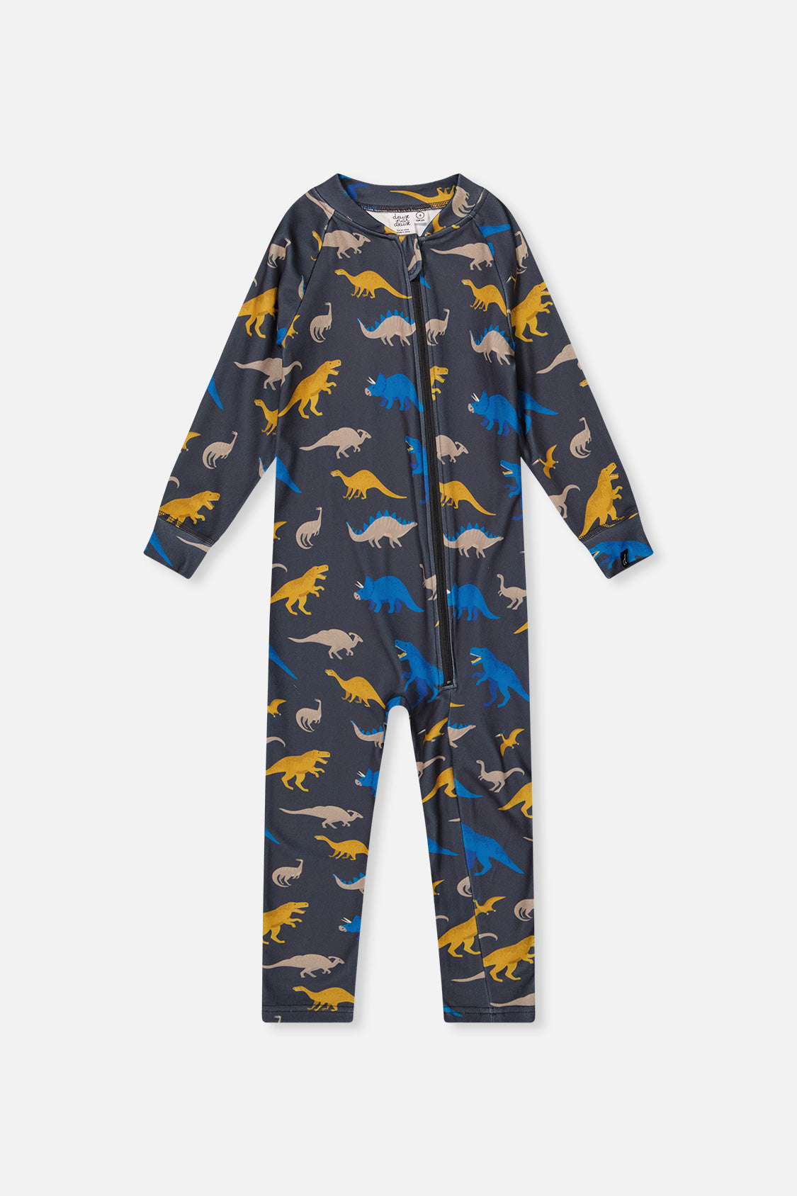 Baby One Piece Thermal Underwear Grey And Blue Dinosaur Print