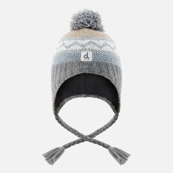 Baby Winter Peruvian Knit Hat With Pompom Grey And Blue Fair Isle