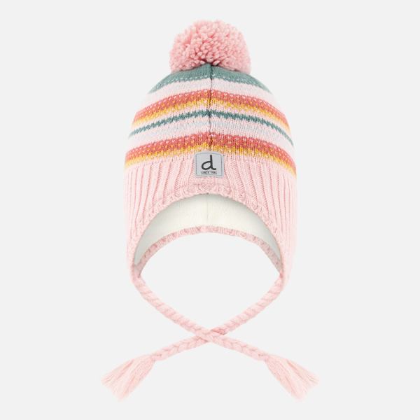 Baby Winter Peruvian Knit Hat With Pompom Pink And Green Jacquard