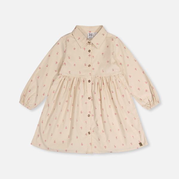 Corduroy Shirt Dress Beige Floral Print