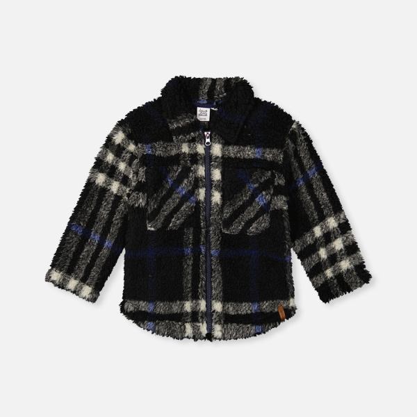 Zipped Overshirt Black And Blue Plaid