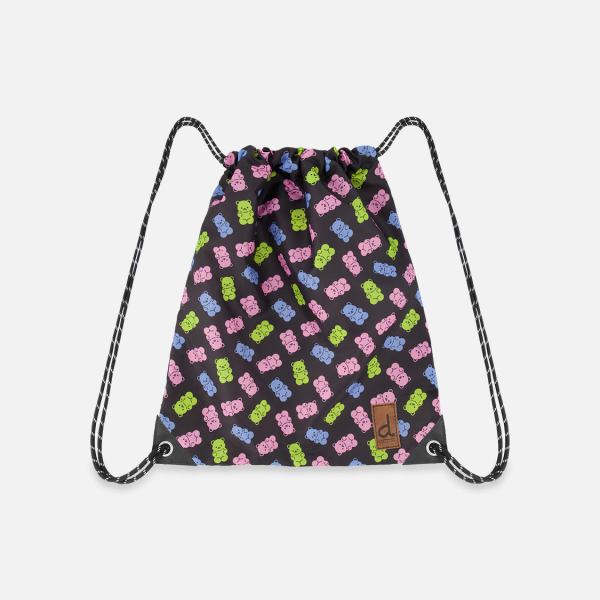 Drawstring Bag Black Printed Gummy Bears