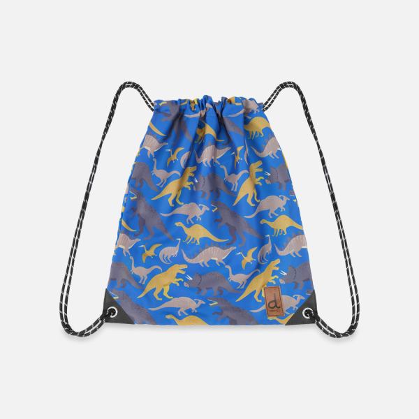Drawstring Bag Blue Dinosaur Print