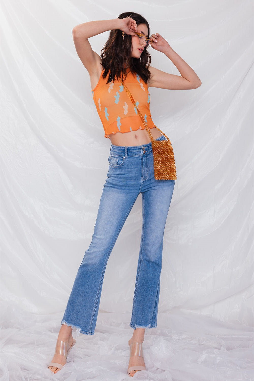 2 Button Mini Bootcut Jeans