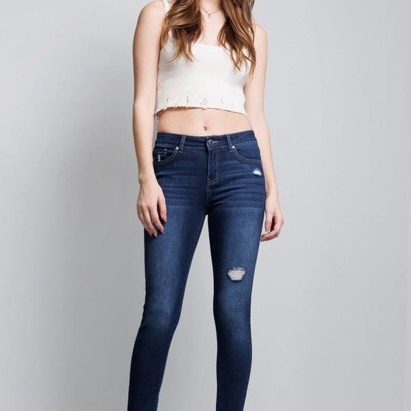 Mid Rise Destructed Ankle Skinny Jeans