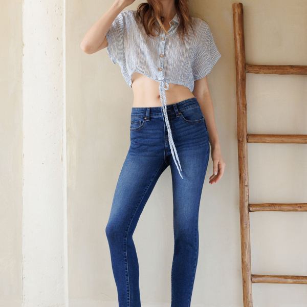Mid Rise Push Up Ankle Skinny Jeans