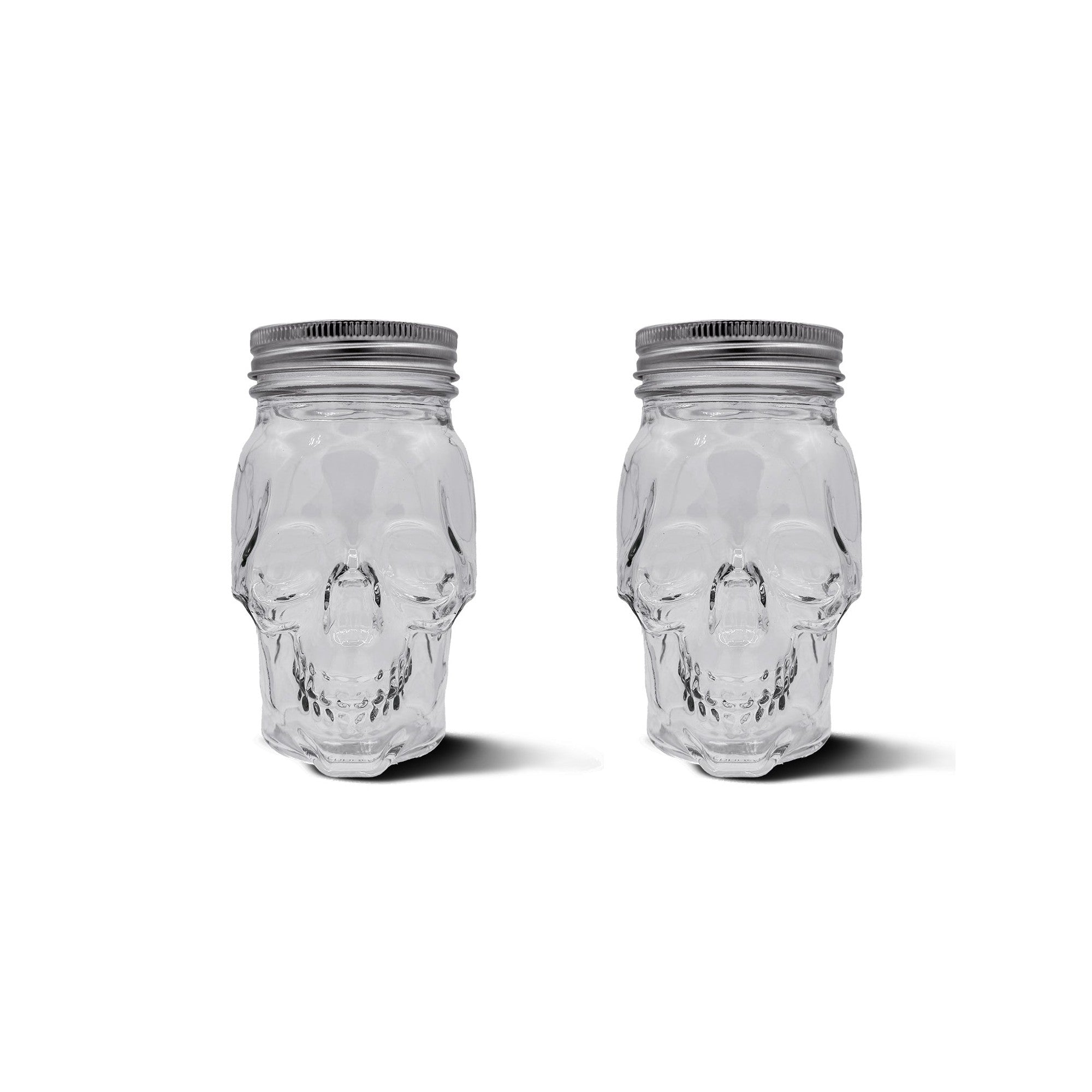 Skull Mason Jar with Lid, 4-Piece Set (2 skull Mason Jars & 2 Lids) 16oz, Clear