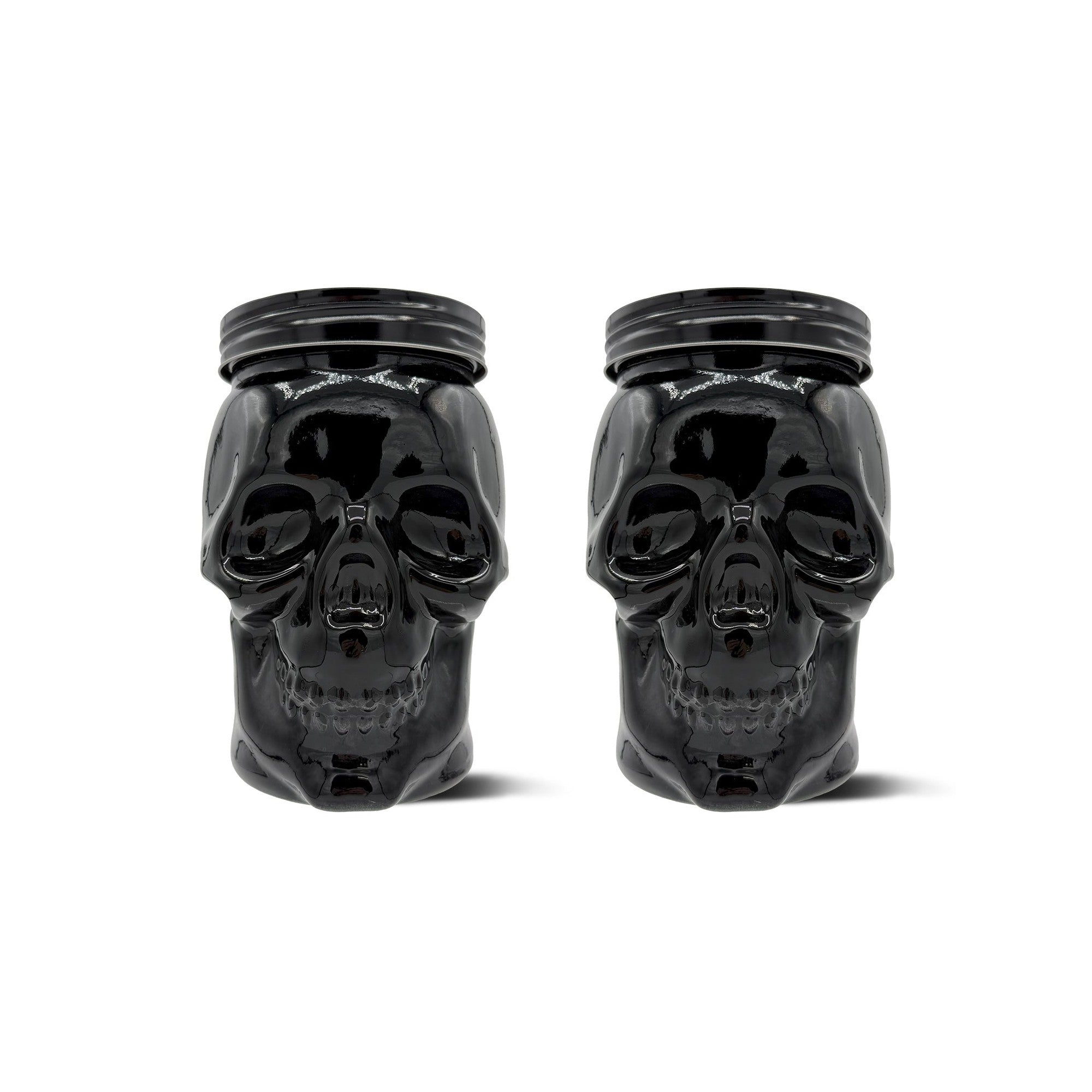 Skull Mason Jar with Lid, 4-Piece Set (2 skull Mason Jars & 2 Lids) 42oz, Black