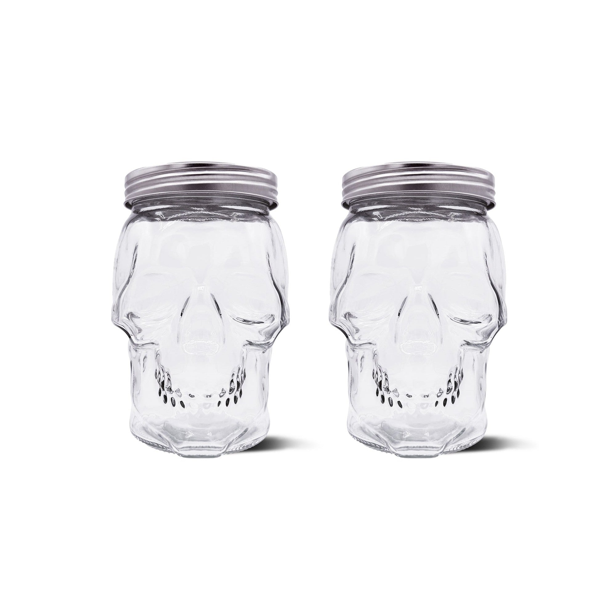 Skull Mason Jar with Lid, 4-Piece Set (2 skull Mason Jars & 2 Lids) 42oz, Clear