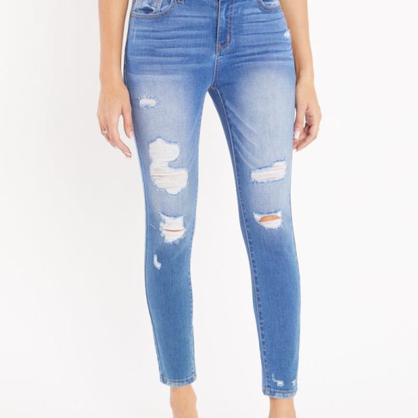 High Rise Destructed Ankle Skinny Jeans