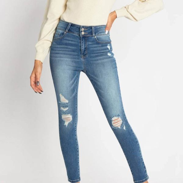 High Rise Destructed Skinny Jeans