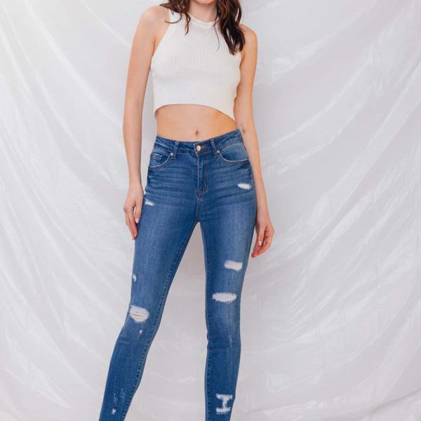 Destructed High Rise Ankle Skinny Jeans