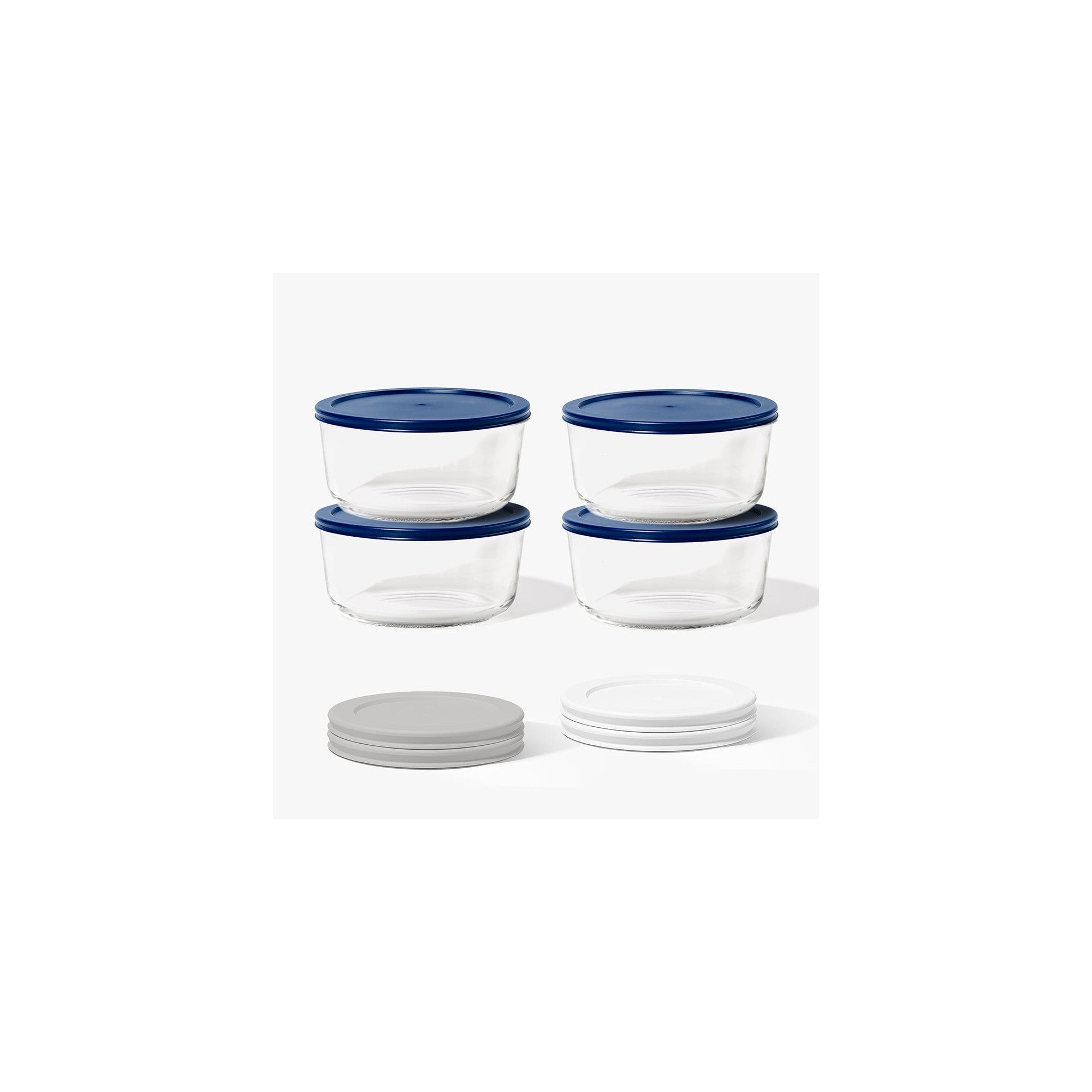 8 Piece Set (6.55 Cup / 52.4Oz) Round Glass Storage Containers With Lids, Grey